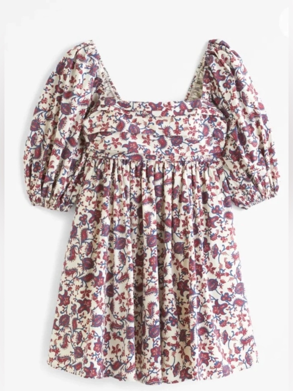 Abercrombie Fitch Emerson Poplin Puff Sleeve Mini Dress Cream Floral
